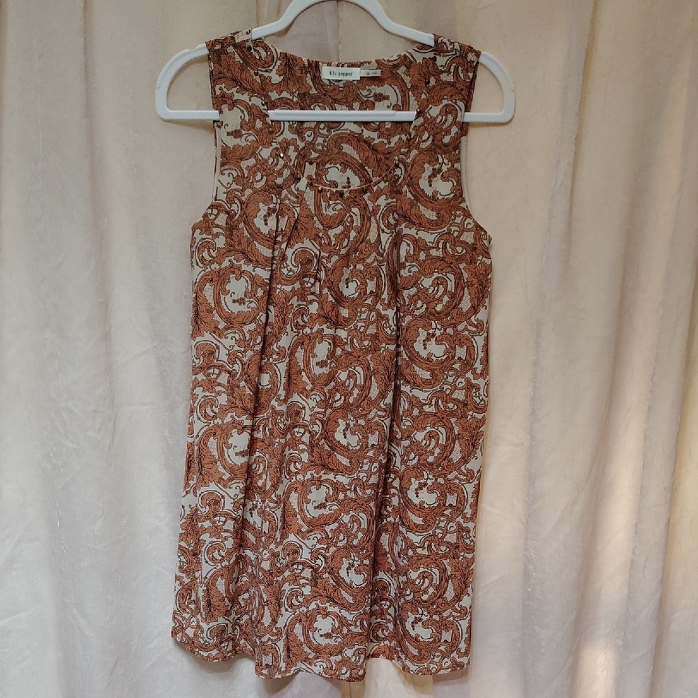 Blu Pepper Brown and Cream Sleeveless Blouse